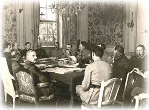 Noel is on the extreme right at a Supreme War Council meeting at Versailles, November 11, 1918.