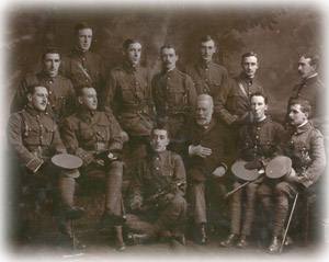 Members of the Trinity College Officer Training Corps, 1905. Noel is seated - the second from the right. One of the men behind him, Ferrier, was lost on the S.S. Titanic.